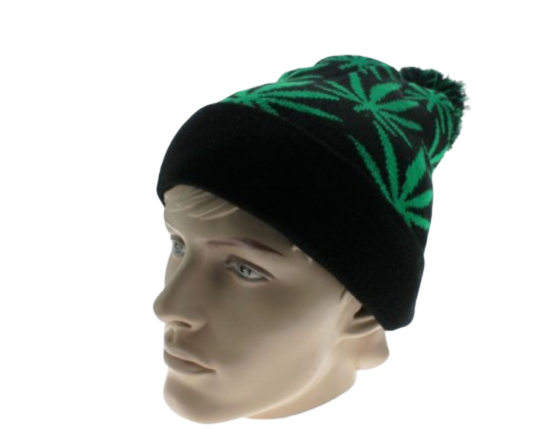 Leaf Print Pom Pom Beanie