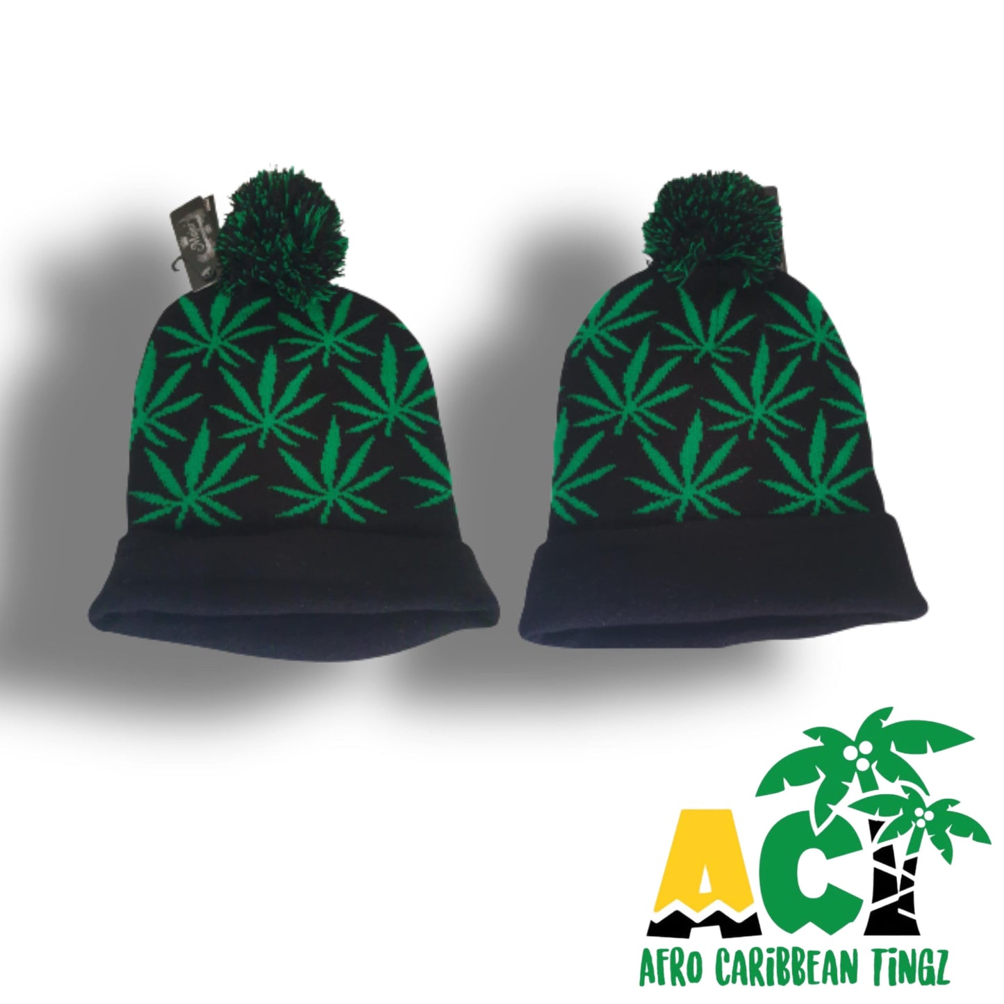 Leaf Print Pom Pom Beanie