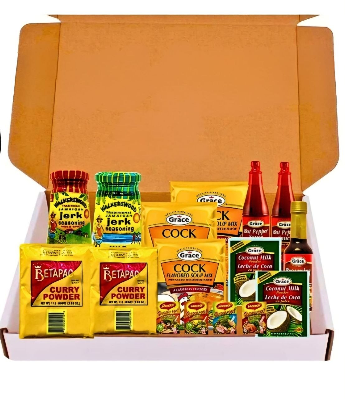 Jamaican staples box with Easter Bun, ackee, saltfish, spice bun and Grace Salt Fish Fritters Mix